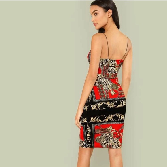 Scarf Print Spaghetti Strap Bodycon Dress NWOT - Picture 5 of 16
